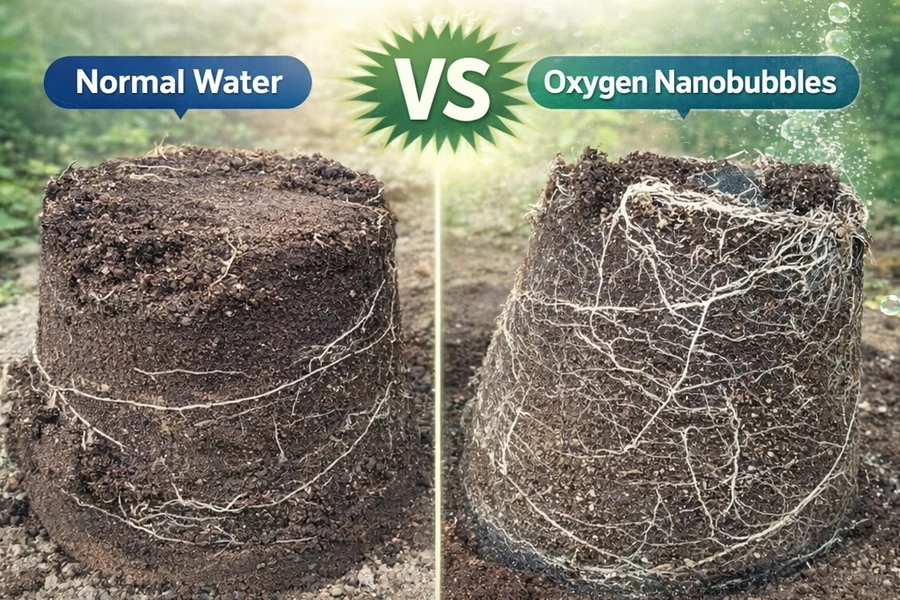 일반 지하수와 산소 나노버블 관수 시 뿌리 발달 비교