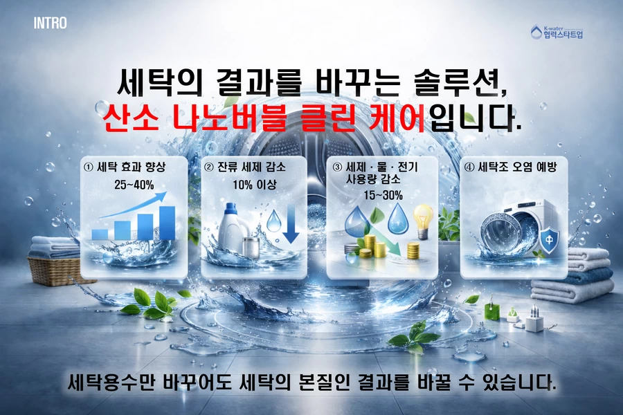 산소 나노버블 적용에 따른 세탁 공정 세척 효율 비교 그래프